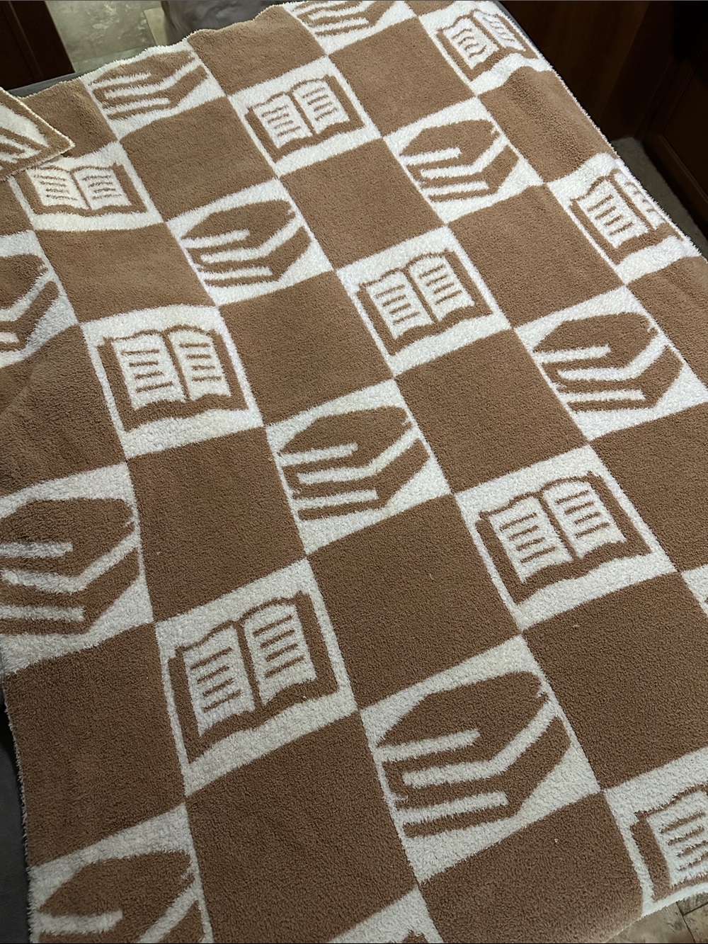 Cozy Brown and White Book-Pattern Throw Blanket